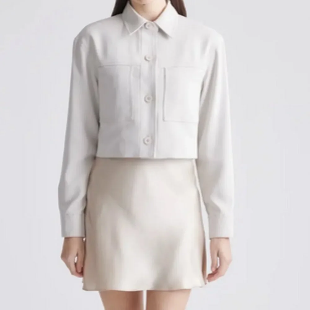 NWT Quince Stretch Crepe Cropped Jacket in Sand Sz XS - Picture 6 of 9